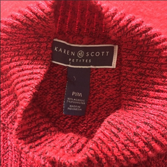 Karen Scott red knit mock neck pullover chunky knit sweater pearl detail - Picture 5 of 5